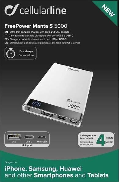 CELLULARLINE PowerBank 5000 mAh Cellular Line Free Power Manta bianco
